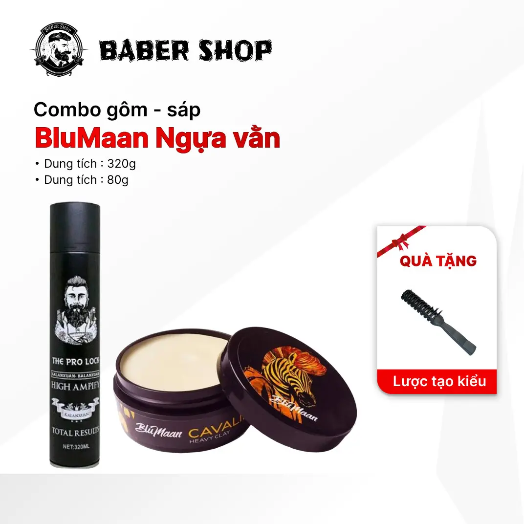 Combo gôm sáp blumaan Heavy Clay ngựa vằn bổ sung độ ẩm tạo kiểu tóc giữ nếp tốt cho mái tóc dày cứng tặng kèm lược tạo kiểu