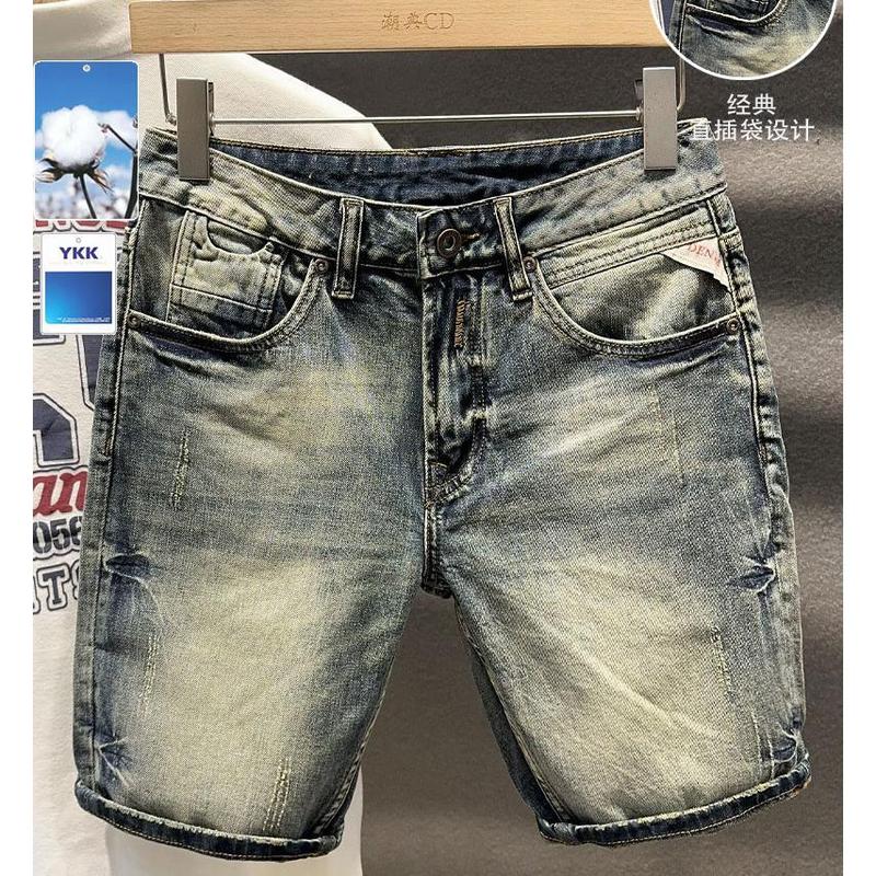 Quần Short Denim Cao Cấp Cổ Điển Thương Hiệu Thời Trang Nam Quần Nửa Ôm Giặt Nặng Quần Nửa Chàng Trai Dẻo Dai Chống Mài Mòn Menswear Jean 6