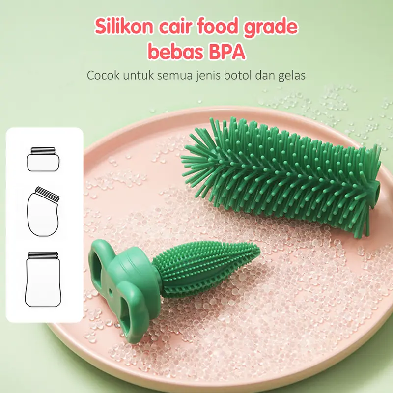 BAMBINO Sikat Botol 3 in 1 Silicone Bayi Silikon BPA Free Dapat Berputar 360 Biru Bottle Merah Pembersih Pembersih 3