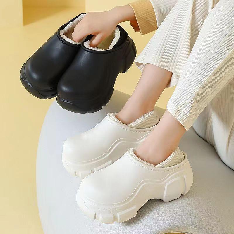 Dép bông đế dày siêu dày ấm áp mùa thu đông 2023, chống thấm nước và chống trơn trượt, cao hơn khoảng 5CM  Slipper Women  Hoa