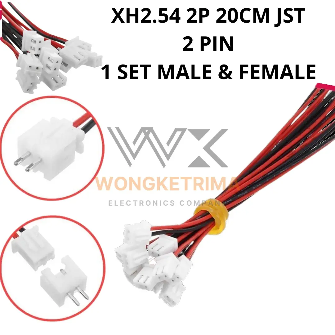 CONNECTOR 2 PIN HEADER SOCKET MALE FEMALE 1 SET XH2.54 2P 20CM CABLE JST