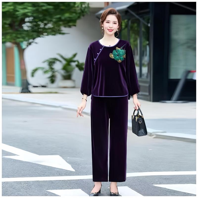  Bộ Đồ Trung Niên Chất Nhung Tuyết Cao Cấp Mặc Thu Đông Dành Cho Bà Và Mẹ Nữ Đủ Size Từ  43 - 85kg  SP1 