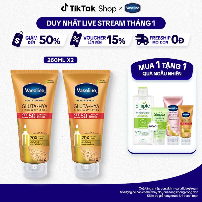  1  Combo 2 Serum Chống nắng VASELINE Gluta Hya SPF50 Sun Cream 260mlx2 