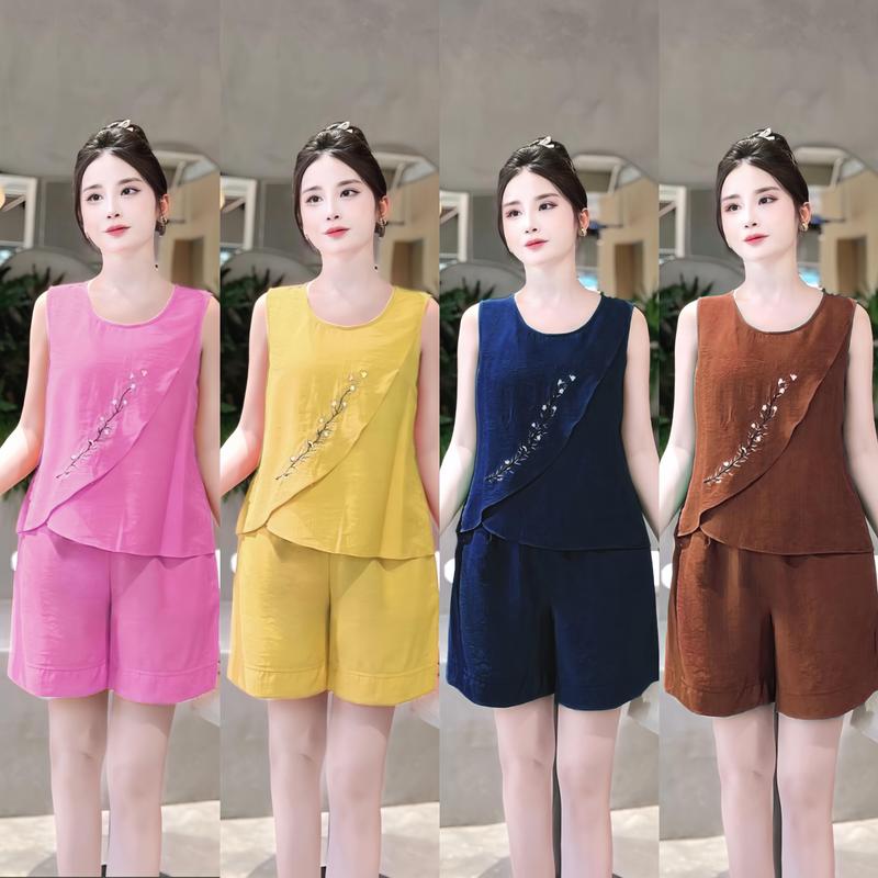 Bộ đũi nữ áo sát nách quần đùi chất đũi mềm mát Thun Women - A3