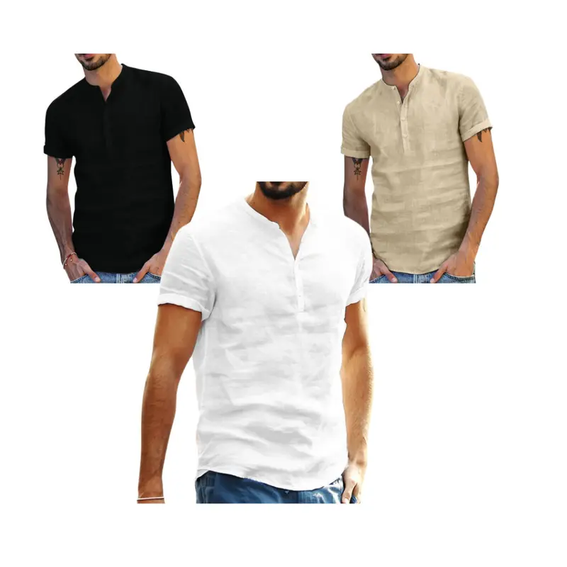 Kemeja Pria Lengan Pendek Bahan Linen Premium Casual 0