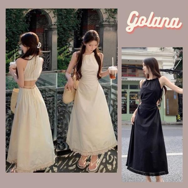  Váy Khoét Lưng Maxi Cổ Yếm Dáng Dài Siêu Xinh   có Bigsize  golana dress 