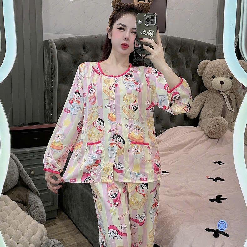 Đồ bộ pijama tay dài lụa latin, cổ tròn nhiều mẫu xinh, dưới 60kg thiết kế mới dễ thương chất liệu mềm mịn mát , đồ bộ nữ Yuri Phương Shop 4