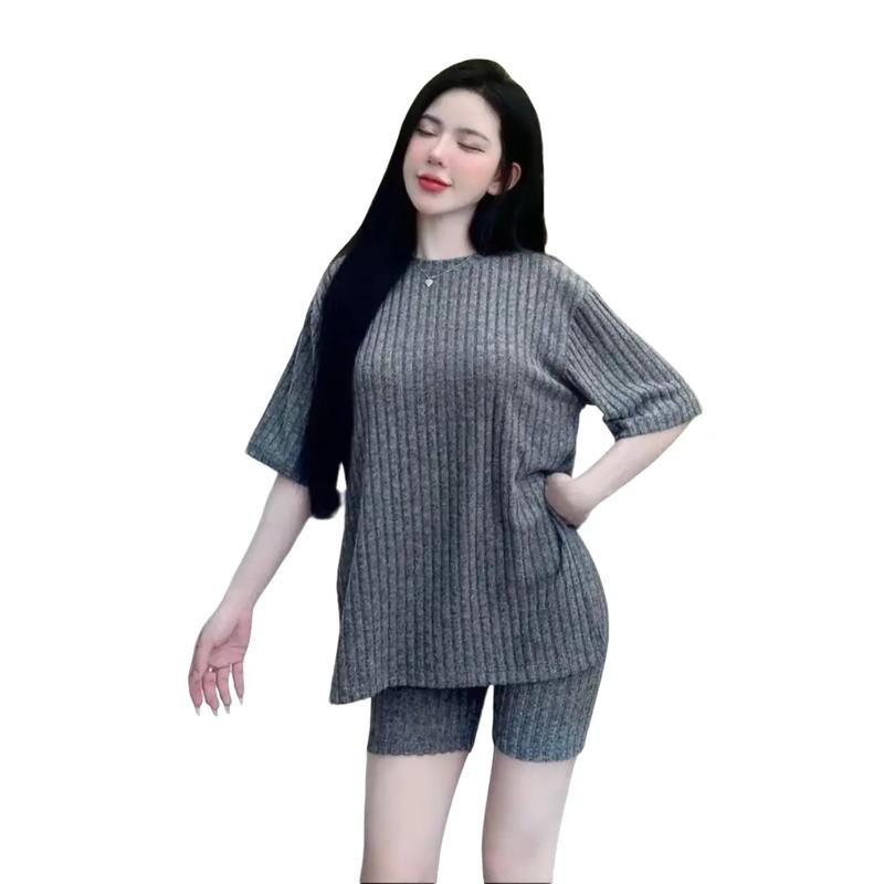 Sét Bộ Len Lông Quần Ngố Cổ Tròn Dễ Mặc Mát Mẻ Đen Nữ Áo Women Voi Top