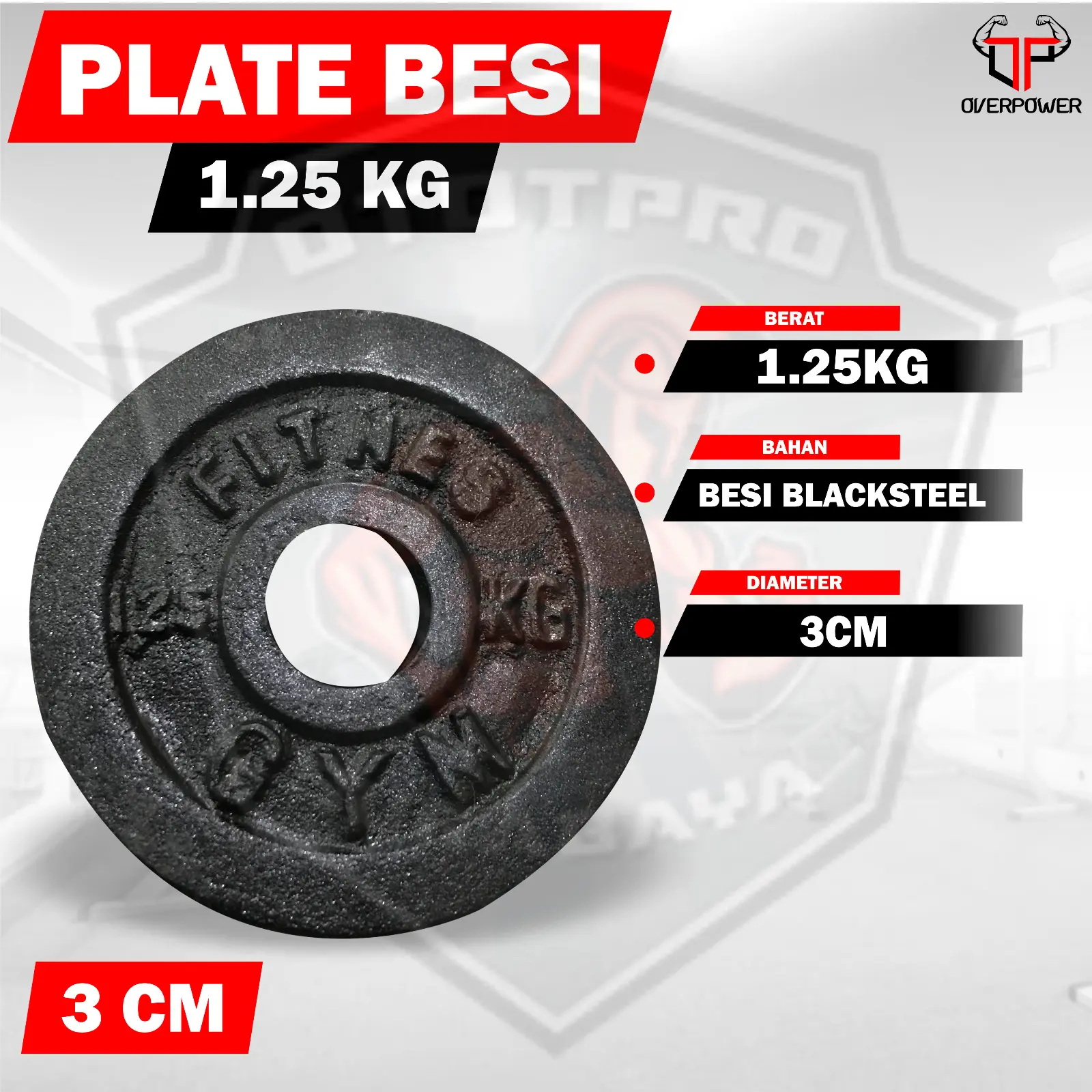 [3 CM] Plate Barbell Besi 1,25 KG /Iron/Lempengan/Beban/Barbel/Dumbbel