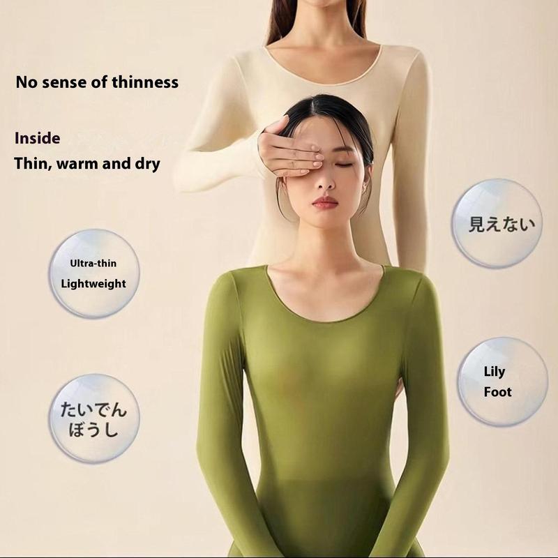 Đồ Lót Giữ Nhiệt, Siêu Mỏng Và Vô Hình, Dành Cho Phụ Nữ, Thích Hợp Cho Mùa Thu Và Mùa Đông, Mặt Nạ Giữ Nhiệt, Quần Áo Chăm Sóc Da Đáy Da, Bộ Đồ Áo Liền Quần Dài Mỏng, Có Thể Mặc Bên Trong Áo Cánh 4