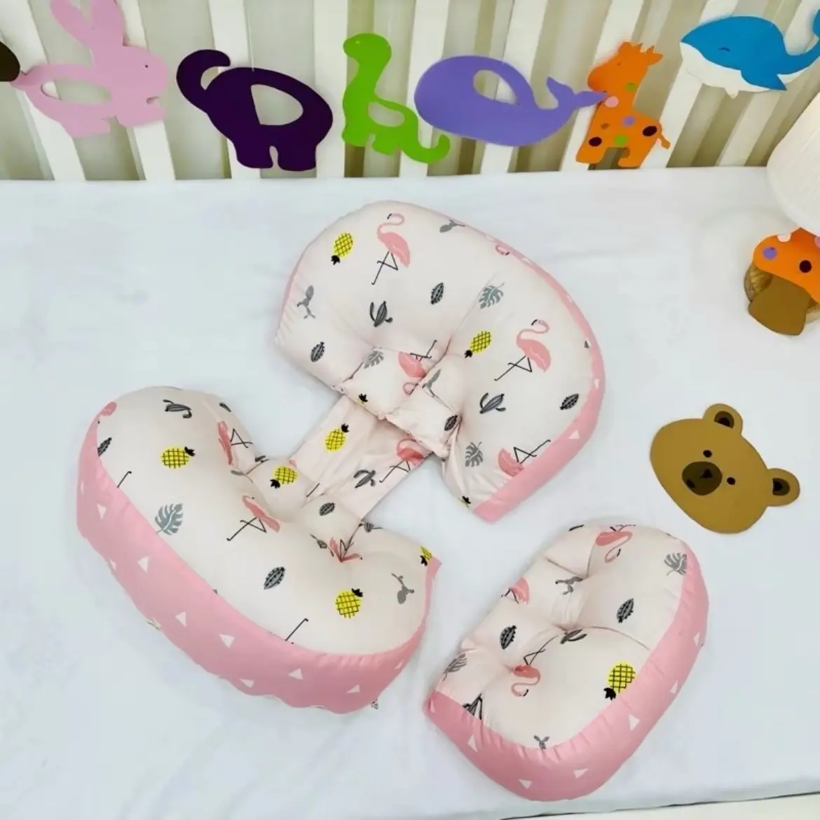 Gối bầu cánh tiên có miếng dán điều chỉnh kèm gối phụ gối bầu nâng đỡ bụng hỗ trợ giảm đau lưng cho mẹ bầu vải cotton gối bầu loại 1 kem gối ngủ