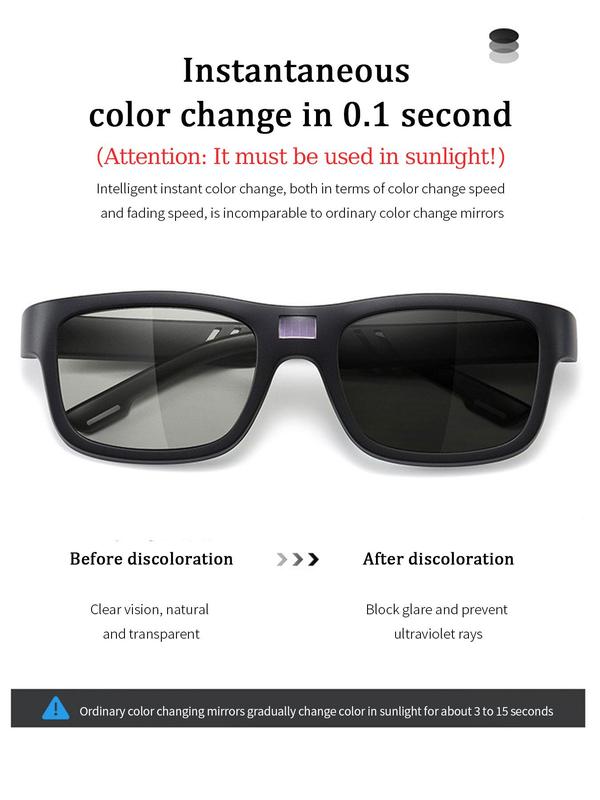 Unisex Simple Style Smart Photochromic Sunglasses (1 Pair), Trendy Casual Square Frame Sunglasses for Everyday Use, Fashion Accessories for Outdoor Activities 2