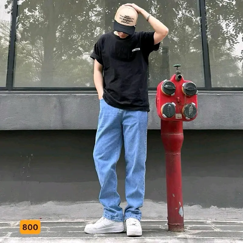 Quần jeans baggy nam lưng chun cao cấp ống rộng, có phối dây thắt, phong cách trẻ trung, cá tính Menswear Pants Denim - Có Túi, quần jean nam 4