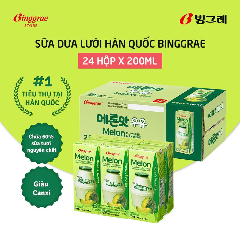  Thùng Sữa Dưa Lưới Hàn Quốc Binggrae Melon Milk  200ml x 24 hộp  
