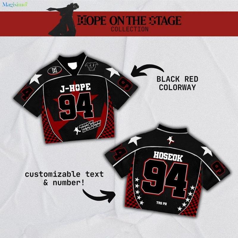 Áo Thi Đấu, Cùng Phong Cách J-Hope, Jersey Hàn Quốc Mỹ, Áo Thi Đấu Hợp Xu hướng Mới, Jersey Bóng Đá Đường Phố, Có Thể Tùy Chỉnh Tên Và Số, Thời Trang Mới, Ngắn Tay, Vải Lưới Thoáng Khí, Áo Thun Đồ Quần Áo Thể Thao, Unisex 3