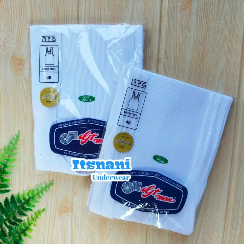 Singlet Pria GT Man Putih Isi 3pcs | Kaos Dalam Cowok Gtman Bahan Katun Motif Garis Salur 1