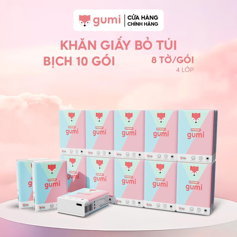 (Mall) Khăn giấy bỏ túi Gumi (4 lớp) 10 gói mềm dai, khăn giấy bỏ túi cao cấp Giấy Ăn