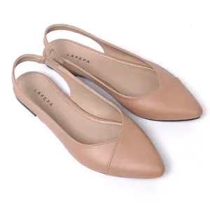 LAPEPA YUK - Sepatu Flat Shoes Wanita FREYA Untuk Kerja kantor Spatu Flatshoes Cewek Kuliahan Jalan Santai Casual Empuk Slop Lancip Warna BROWN LIGHT Kasual Coksu Strap Tali Selop Belakang Premium Original Kekinian Terbaru Shoes ORI Mall Official Store