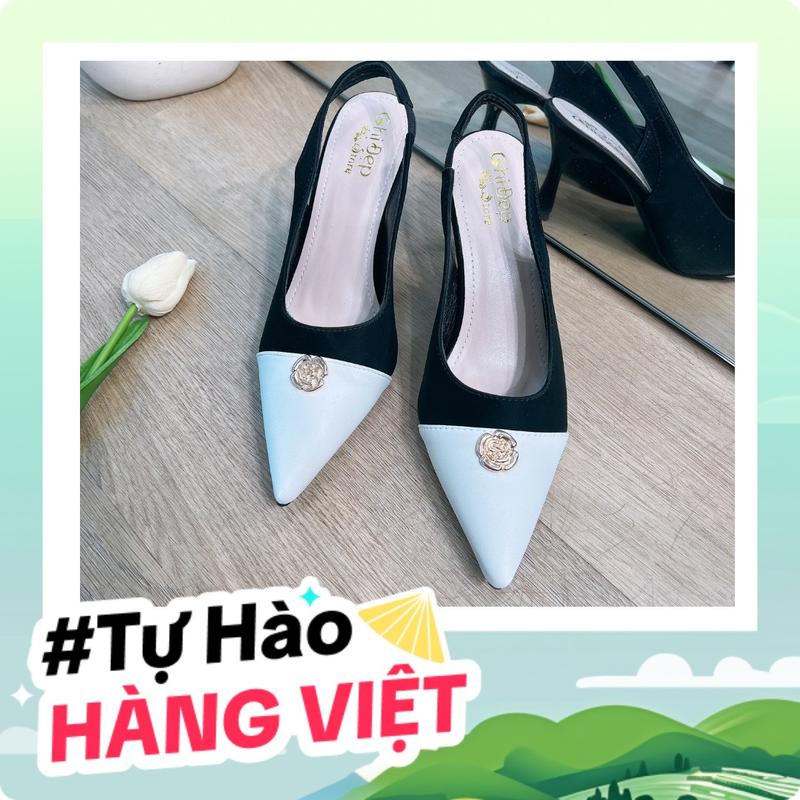 Giày cao gót 7 phân mũi nhọn đính nơ chất tuyết nhung, Giày sandal hở gót 7 phân đính HOA TRÀ Chị Đẹp Store mã CD128 Shoes