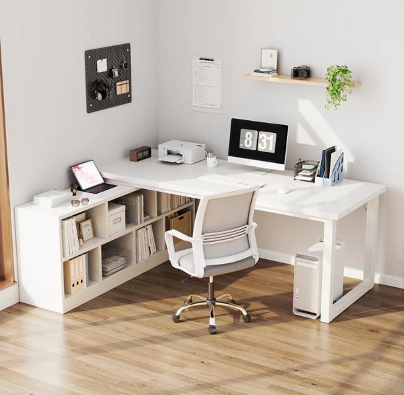 Bàn làm việc góc chữ L kết hợp tủ sách thông minh, tiết kiệm diện tích chân sắt sơn tĩnh diện - HM131 bàn _ bàn  làm