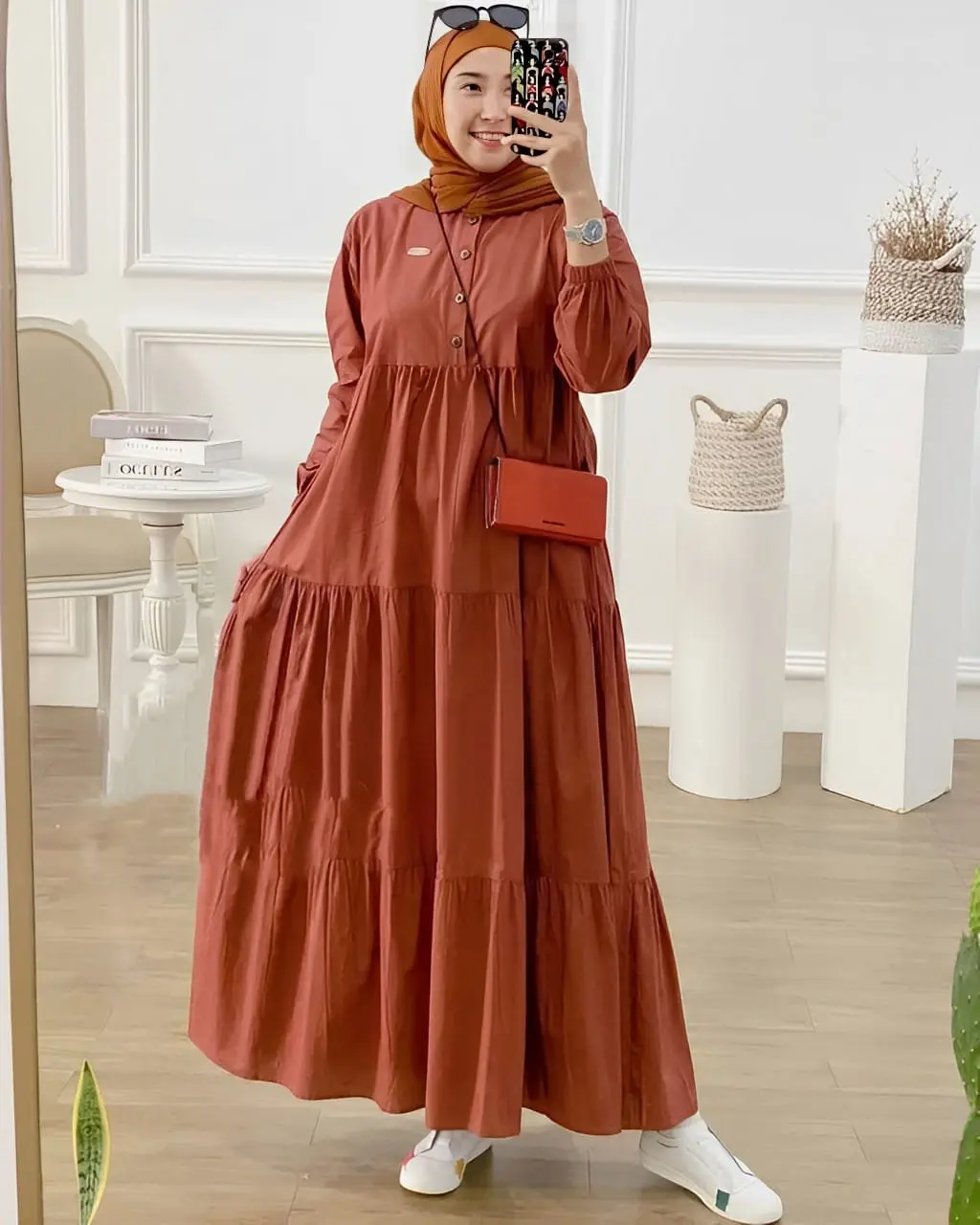Gamis Rayon Midi Dress Polos Panjang Muslim Wanita  Kirania Gamis Daster Susun Tebal Adem Busui Kancing  Kekinian Model Terbaru 2024 Kondangan Handmade Pekalongan