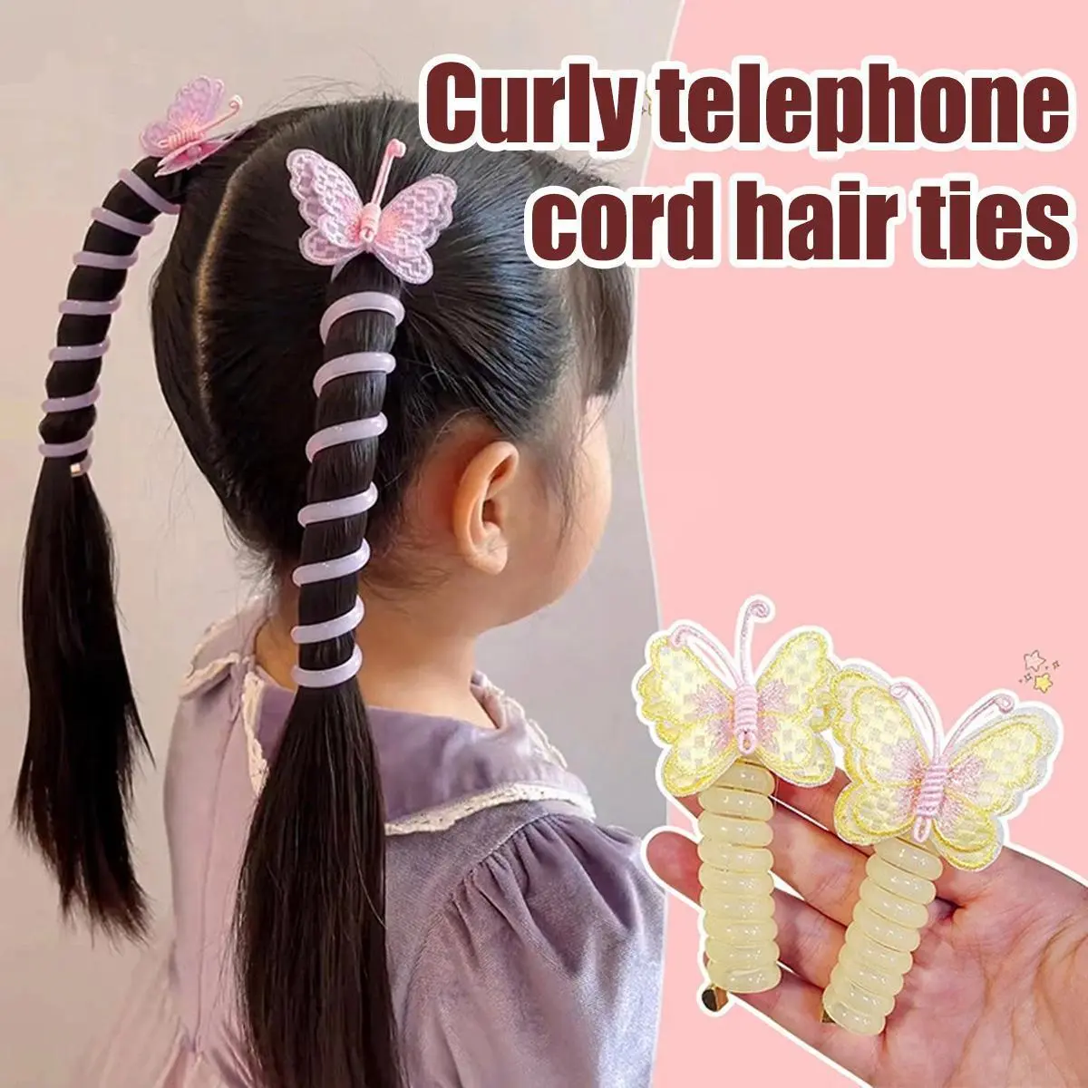 Butterfly Headbands For Kids And Girls, 2 Pack, Pastel Colors, High Elasticity, Telephone Line Design, Flexible, Convenient, Durable, Simple