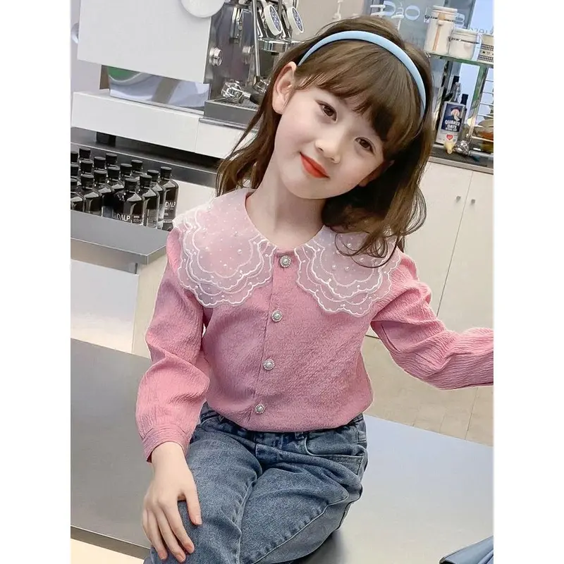 Áo Sơ Mi Quần Áo Mùa Xuân Cho Bé Gái, Phong Cách Phương Tây, Dài Tay, Cổ Bẻ Áo, Đáy Cánh Hoa, Thích Hợp Cho Bé Gái, Hàng Mới Về Năm 2024, Áo Sơ Mi Mùa Xuân Và Mùa Thu 3