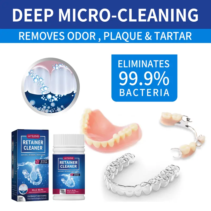 Jaysuing dentures cleaning tablets dazzle white dentures fresh breath oral care cleaning tablets 2