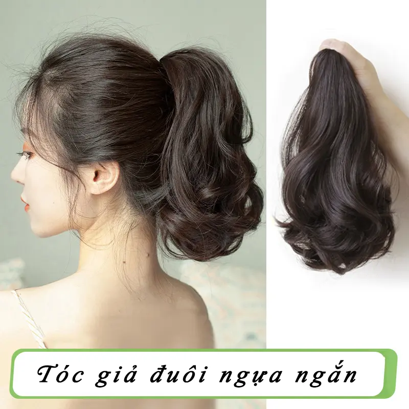 Ngoạm tóc giả đuôi ngựa ngắn xoăn 30cm S07NG40 Tóc giả kẹp ngoạm xoăn cho nữ trẻ trung năng động