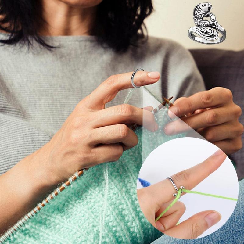 Segiyi Crochet Open Ring Adjustable Crochet Ring Adjustable Peacock Cat Fish Snake Swan Crochet Ring Set 10pcs Knitting Tension Open Rings for Crocheting Crafts Tool Accessories 0
