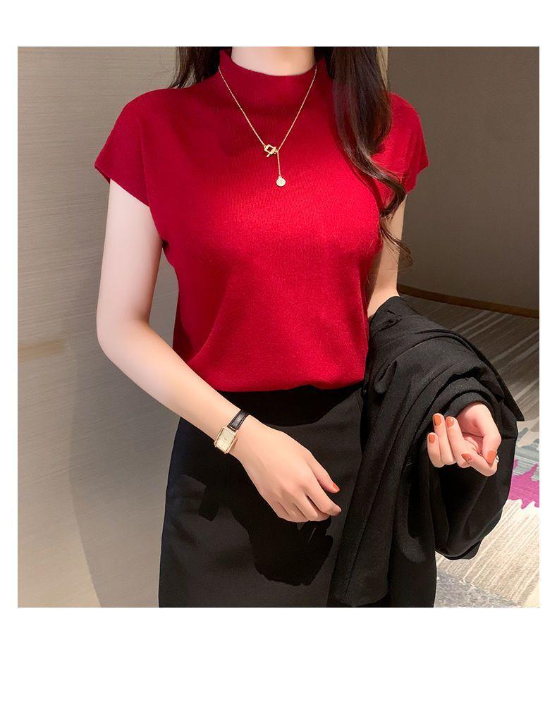 Product Introduction of Áo Lớp Nền Cổ Lọ Nửa, Hàng Mới Về Mùa Xuân Và Mùa Hè 2024, Đồ Len Không Tay Cho Nữ, Đồ Mặc Bên Trong, ngắn Tay, Áo Len Mỏng, Áo Thun Mỏng 15