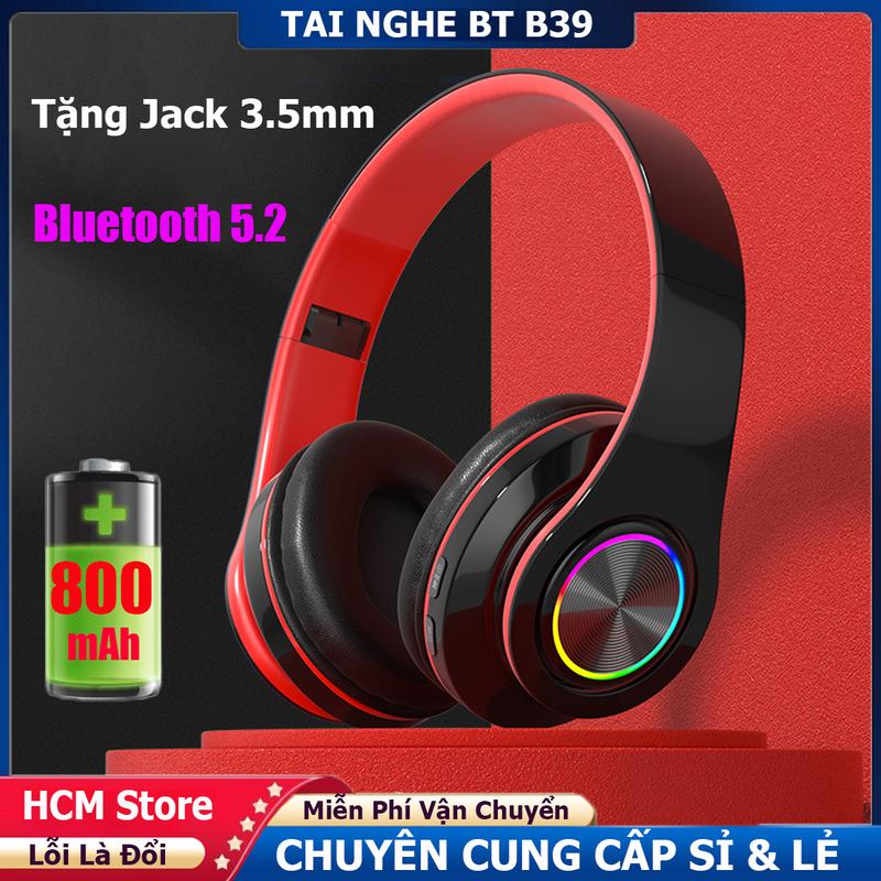 Tai Nghe Bluetooth 5.2 Chụp Tai Bass Cực Mạnh Tai Nghe Không Dây Tích Hợp Micro Đàm Thoại Chơi Game Cực Đỉnh - Tặng Kèm Jack 3.5mm