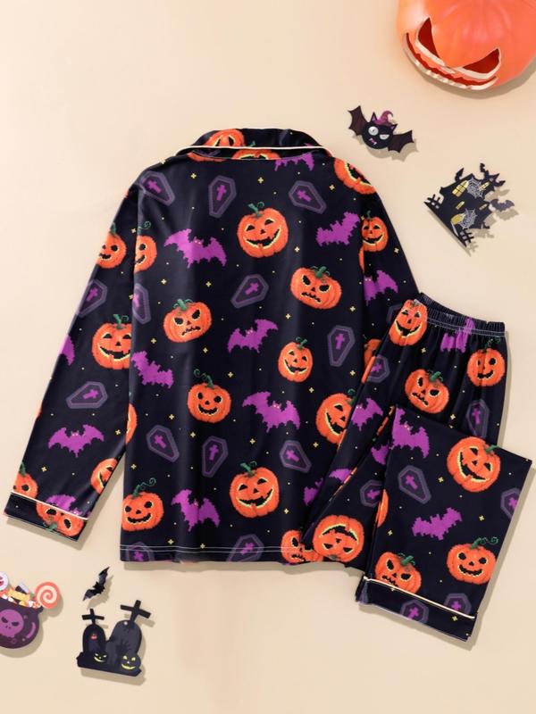 Women's Halloween Themed Pajama Two-piece Set, Casual Comfortable Long Sleeve Top & Pants PJ Set, Ladies Sleepwear for All Seasons 1