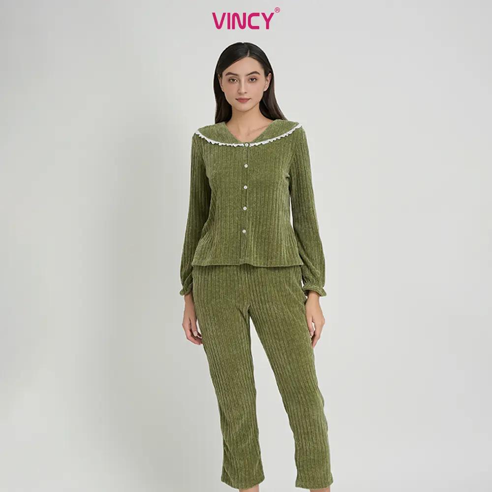 BỘ THUN DÀI TAY CÓ PHỐI REN CỔ CHO THU ĐÔNG BTD165W11