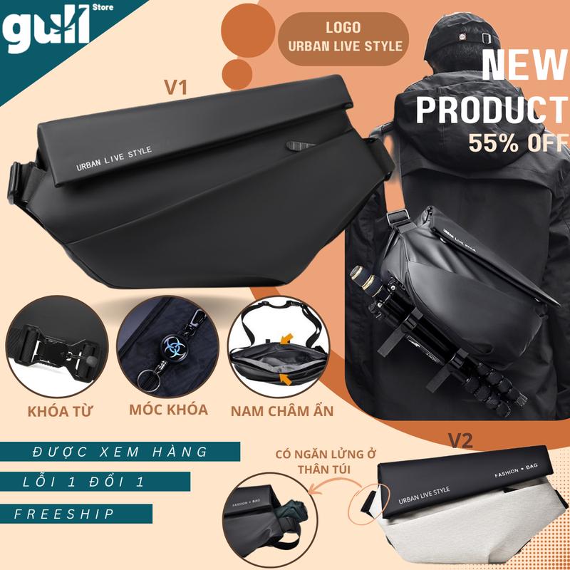 Túi đeo chéo nam URBAN LIVE STYLE thiết kế thông minh đa năng. Túi chéo nam khóa từ tính,chống bụi, chống thấm nước, túi nam chéo da PU Bag Túi Bao Tử Đeo Vai Nhiều Ngăn