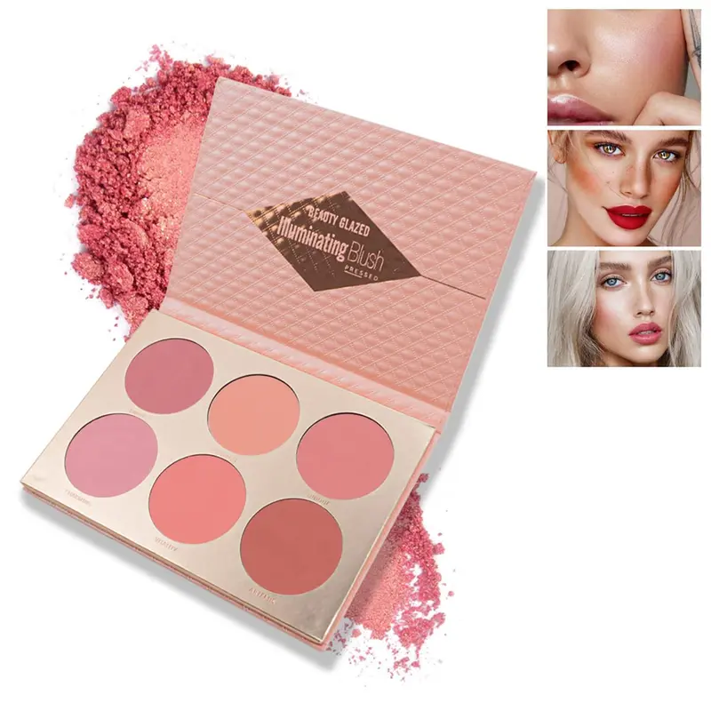6 Colors Natural Blusher Palette, Long Lasting Shimmering Blush Palette, Cheeks Contour Blush Pressed Powder, Natural Look Blush for Daily Makeup 3