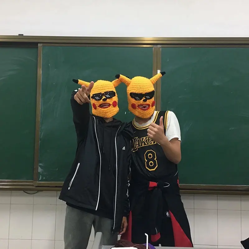 (Hỏa Tốc HCM) Mặt nạ len Pikachu dễ thương Mũ Len đội đầu độc lạ/ Mũ len hình Pikachu đội đầu hài hước 3