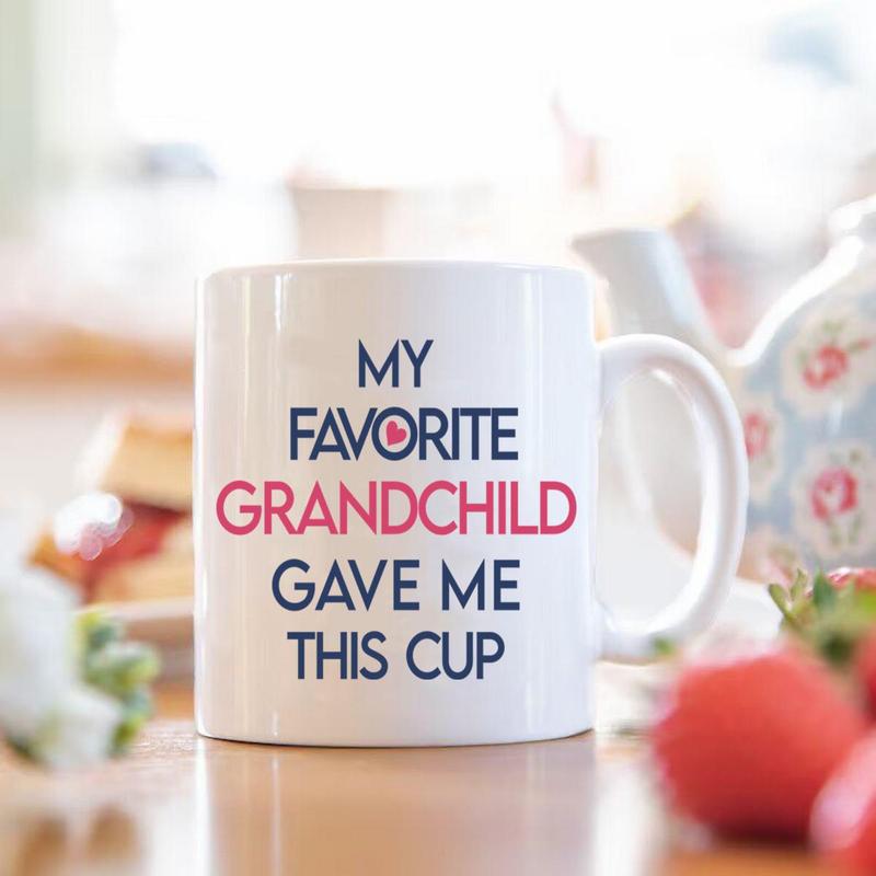 11oz Ceramic Coffee Mug (1 Count), My Favorite Child/Grandchild Gave Me This Cup Slogan Graphic Creative Handheld Coffee Cup, Birthday Gift for Mom 5