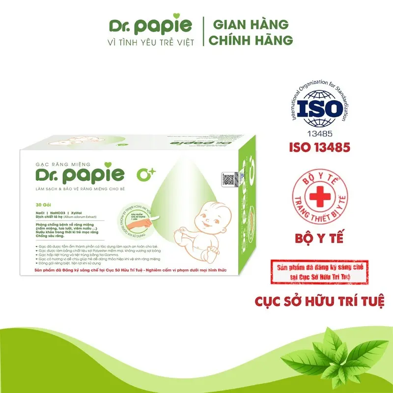 Gạc rơ lưỡi vệ sinh răng miệng Dr Papie cho bé 0