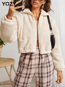 YOZY Women's Solid Color Drop Shoulder Plush Zip Up Collar Winter Coat, Casual Long Sleeve Fuzzy Outerwear for Winter, Women's Clothes for Daily Wear