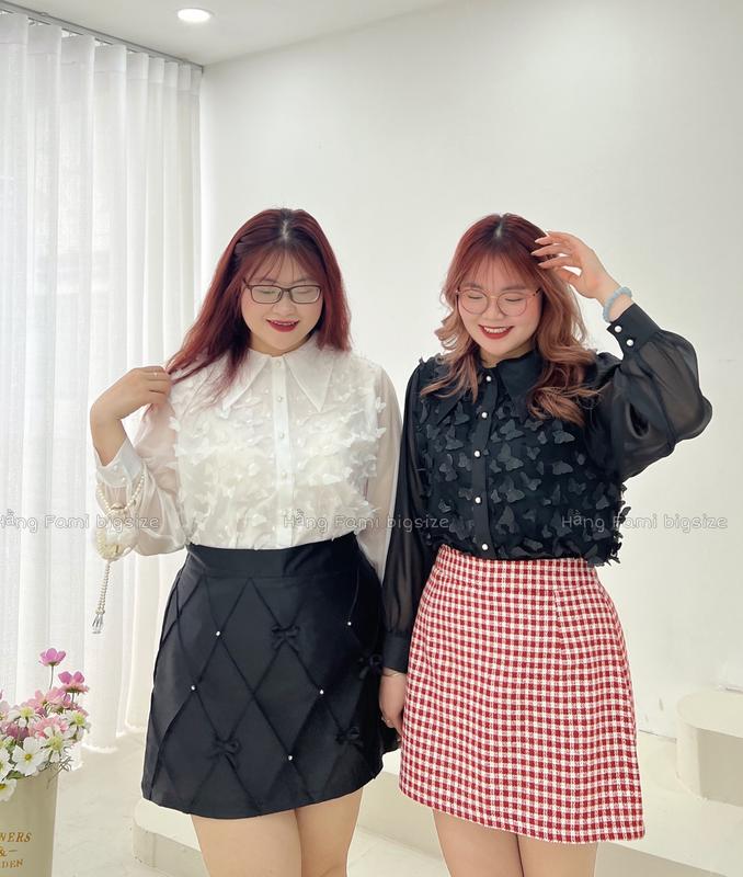 Áo sơ mi điệu vải bướm phối khuy trai bigsize nữ (size 60kg - 95kg) (A520) [Hằng Fami bigsize]