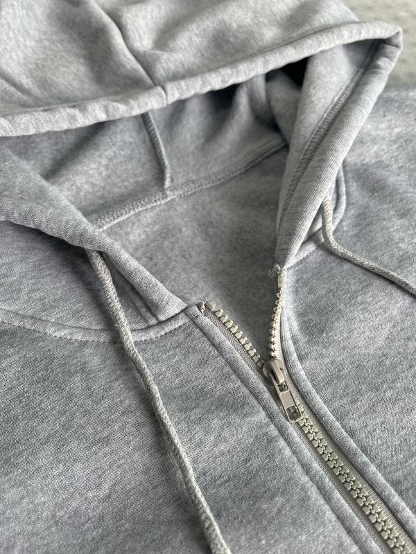 Women's Plain Drawstring Pocket Zip Up Thermal Lined Hoodie, Casual Drop Shoulder Long Sleeve Hooded Sweatshirt for Daily Wear, Ladies Clothes for All Seasons 5