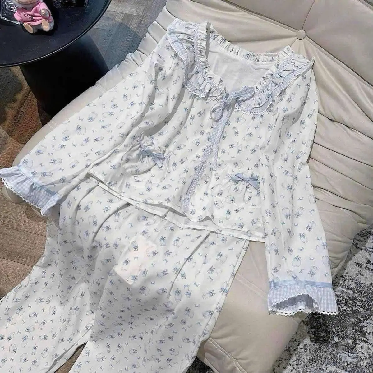 Đồ Ngủ MiTi Tay Loe Phối 2 Túi Nơ Cho Nữ -TT1