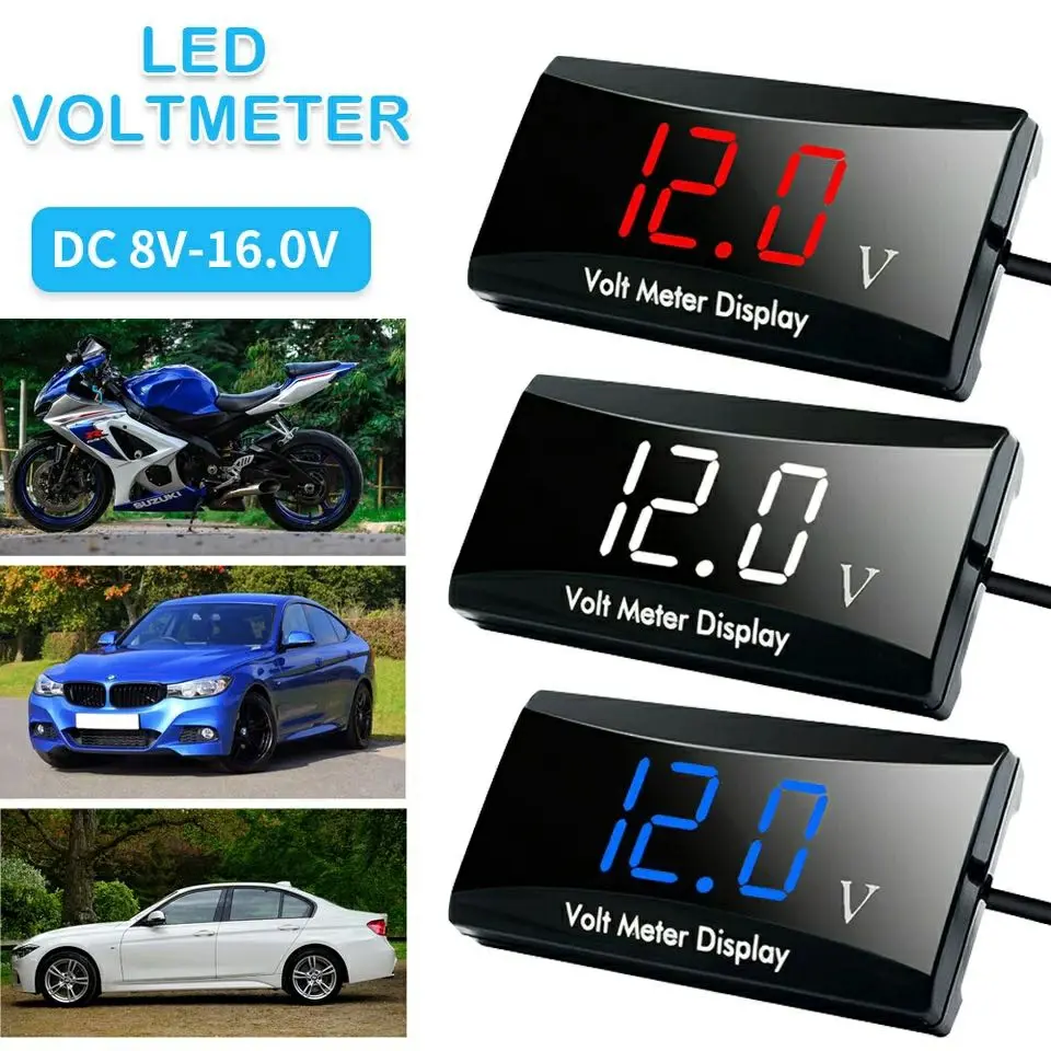 Motorcycle voltmeter 12V waterproof LED display ultra-thin voltmeter