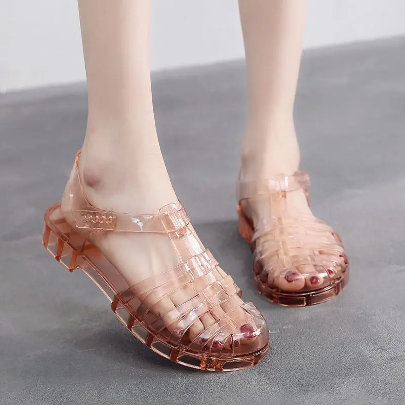 Dép Pha Lê, Dành Cho Nữ, Trong Suốt Phẳng, Thích Hợp Cho Mùa Hè, Được Làm Bằng Gel Mềm Nhựa, Giày Thạch, Không Thấm Nước, Thích Hợp Đi Biển, Có Thể Giặt Được, Kiểu Bít Mũi, Chống Trượt DéP Shoes Hoa Sandal