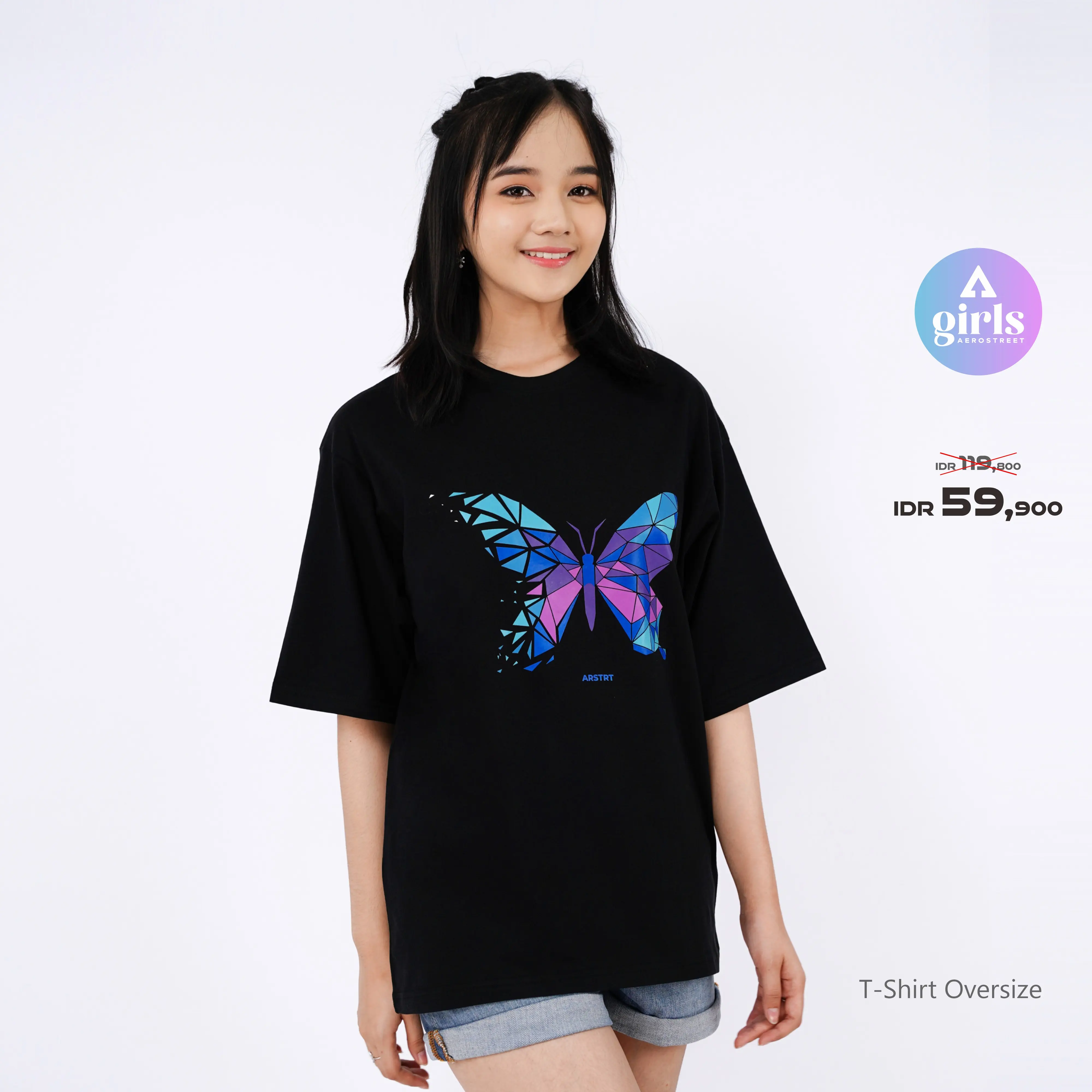 Aerostreet T Shirt Oversize Butterfly Art Black 1C000