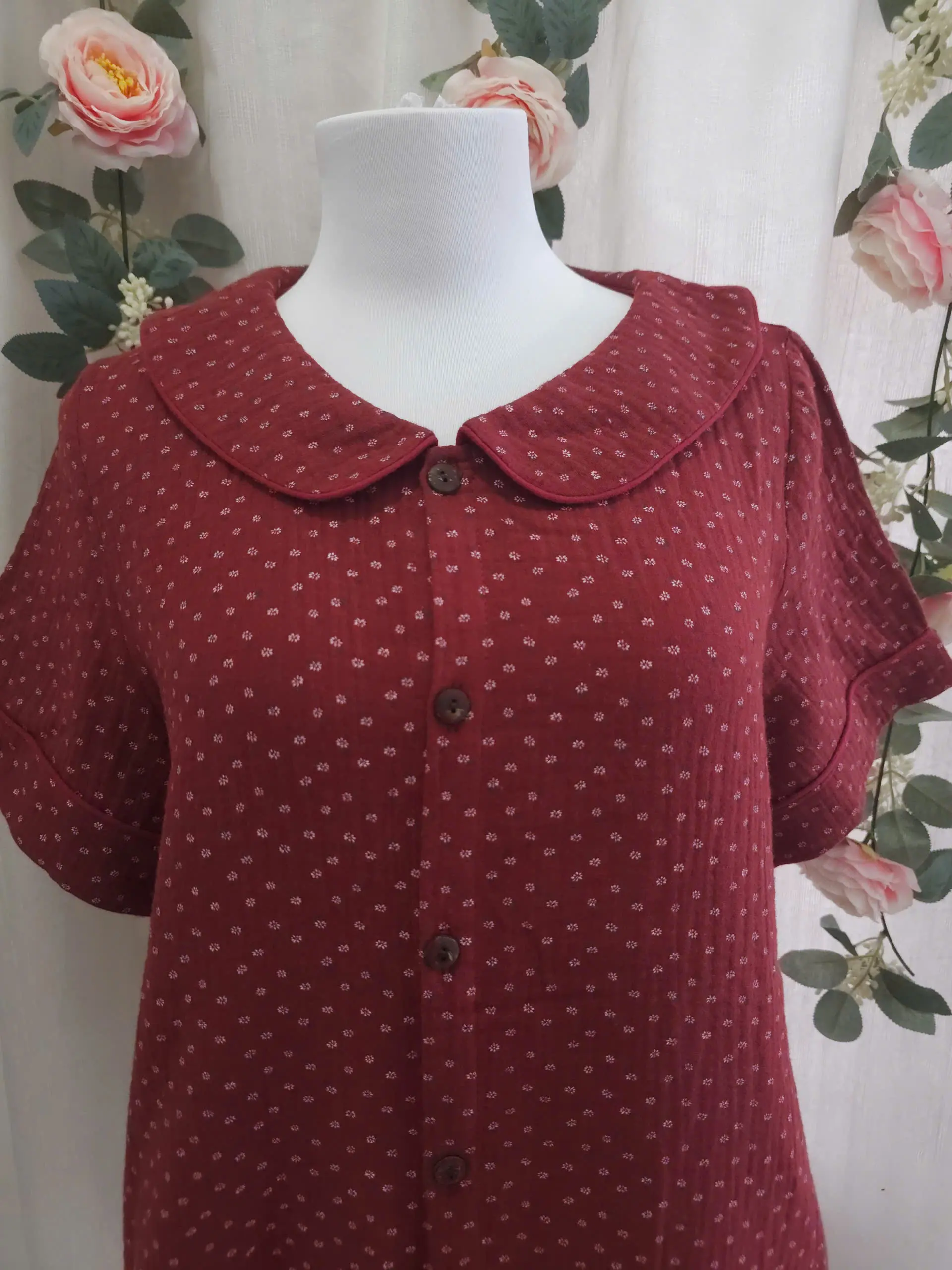 Đồ bộ quần ngắn mặc nhà xô muslin 100% cotton quần ngắn cổ sen
