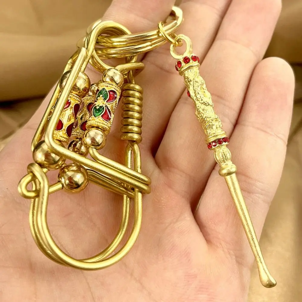 Dây Chuyền Chìa Khóa Đồng Thau, Bền, Thủ Công, Vòng Lên Dây Cót, Móc Chìa Khóa Cuốn Dây, Mặt Dây Chuyền Thắt Lưng