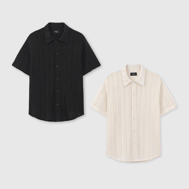 Áo sơ mi nam ROWAY form suông thoáng mát Cộc tay dệt lưới