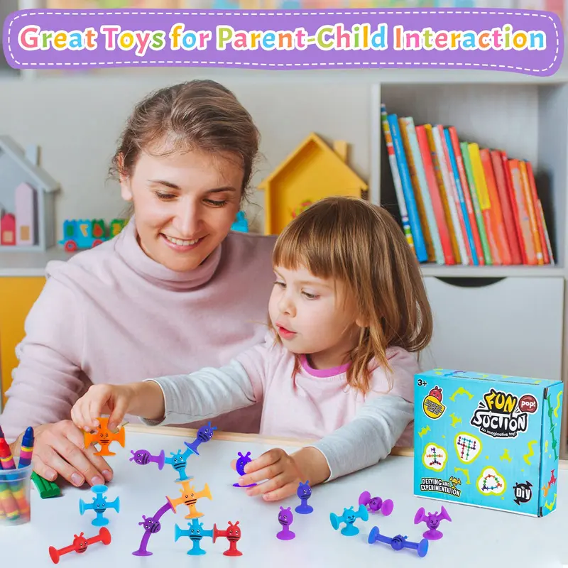 Random Color Suction Sensory Toy, 19pcs/set Cute Bath Toy, Silicone Sucker Toy, Suction Cup Building Toy, Sorting & Stacking Toy, Preschool Learning Play Toy 2